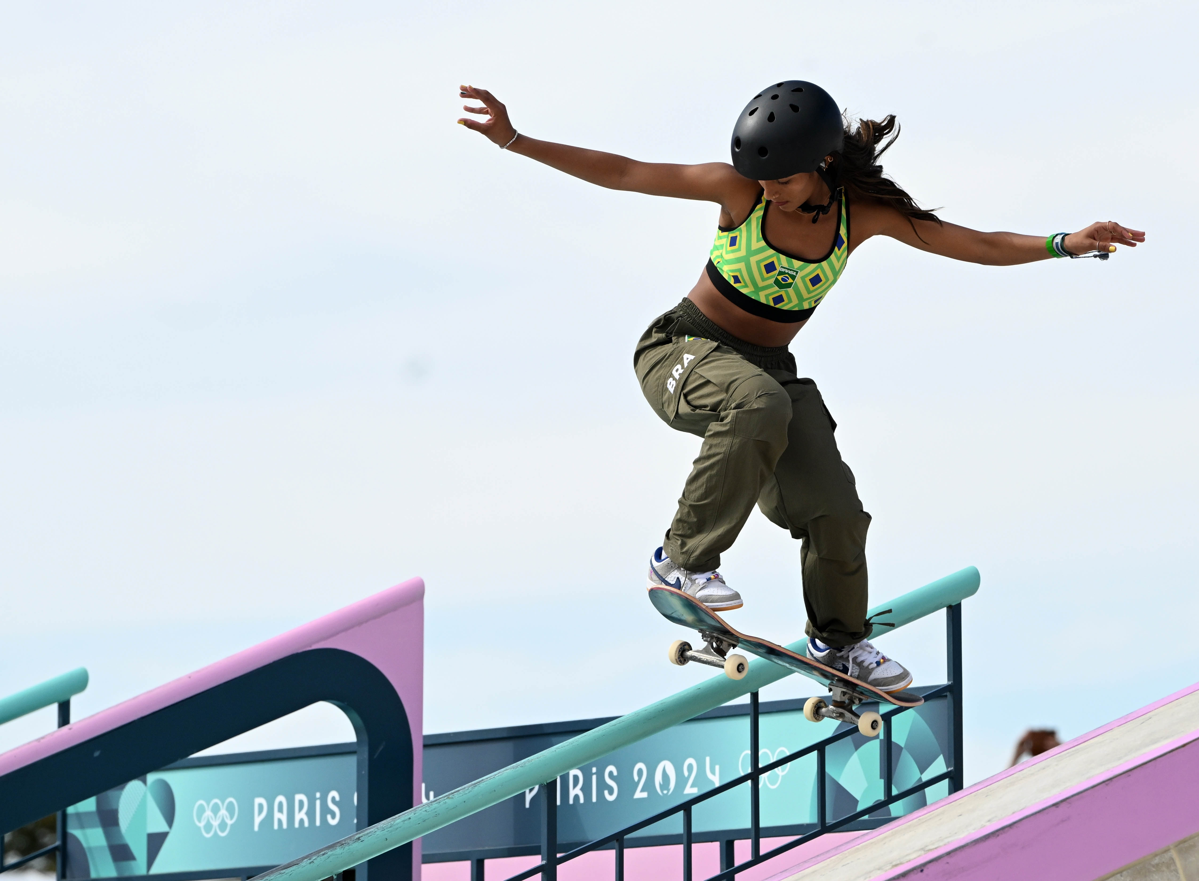 Young female skateboarder competing in the Olympics for the first time in Paris Young female skateboarder competing in the Olympics for the first time in Paris